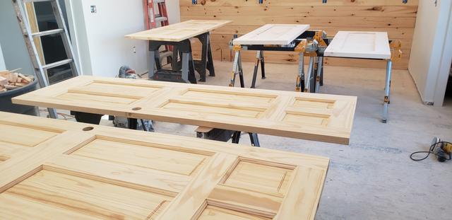 Pine panel doors ready for finish by Jewell Painting